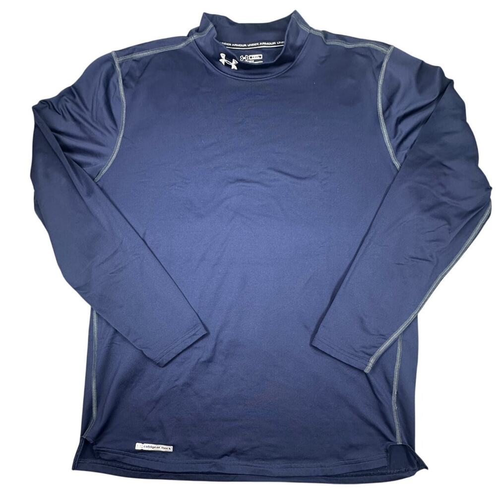 Under Armour Shirt ColdGear Mock Neck Fitted Long Sleeve Navy